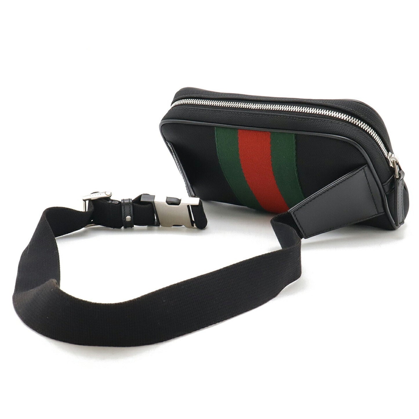 Gucci Sherry Line Black Green Red Color Nylon Canvas Leather Sling Bag