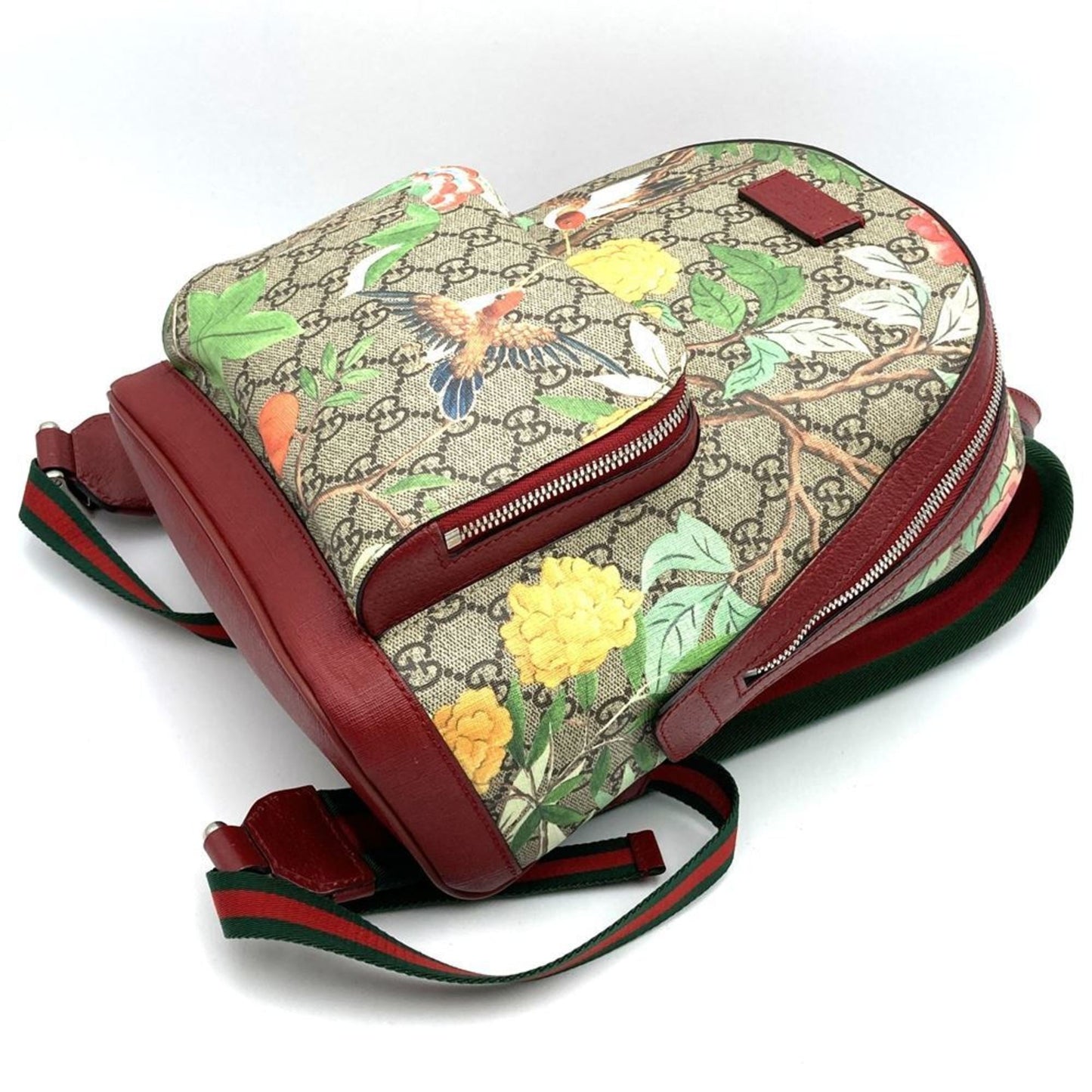 Gucci Green Multi-Color Red Color Yellow Gg Supreme Canvas Leather Backpack