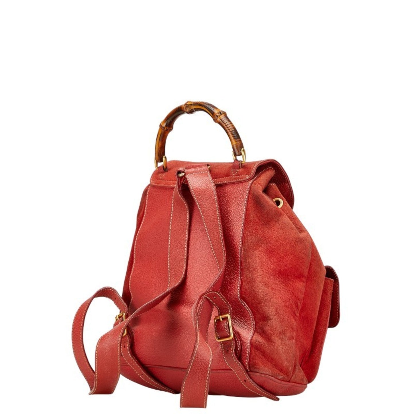 Gucci Red Brown Bamboo Leather Backpack