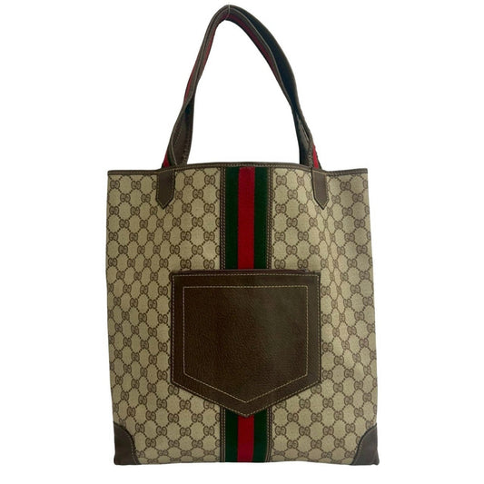 Gucci Brown Green Red Color Leather Pvc Handbag Tote Bag