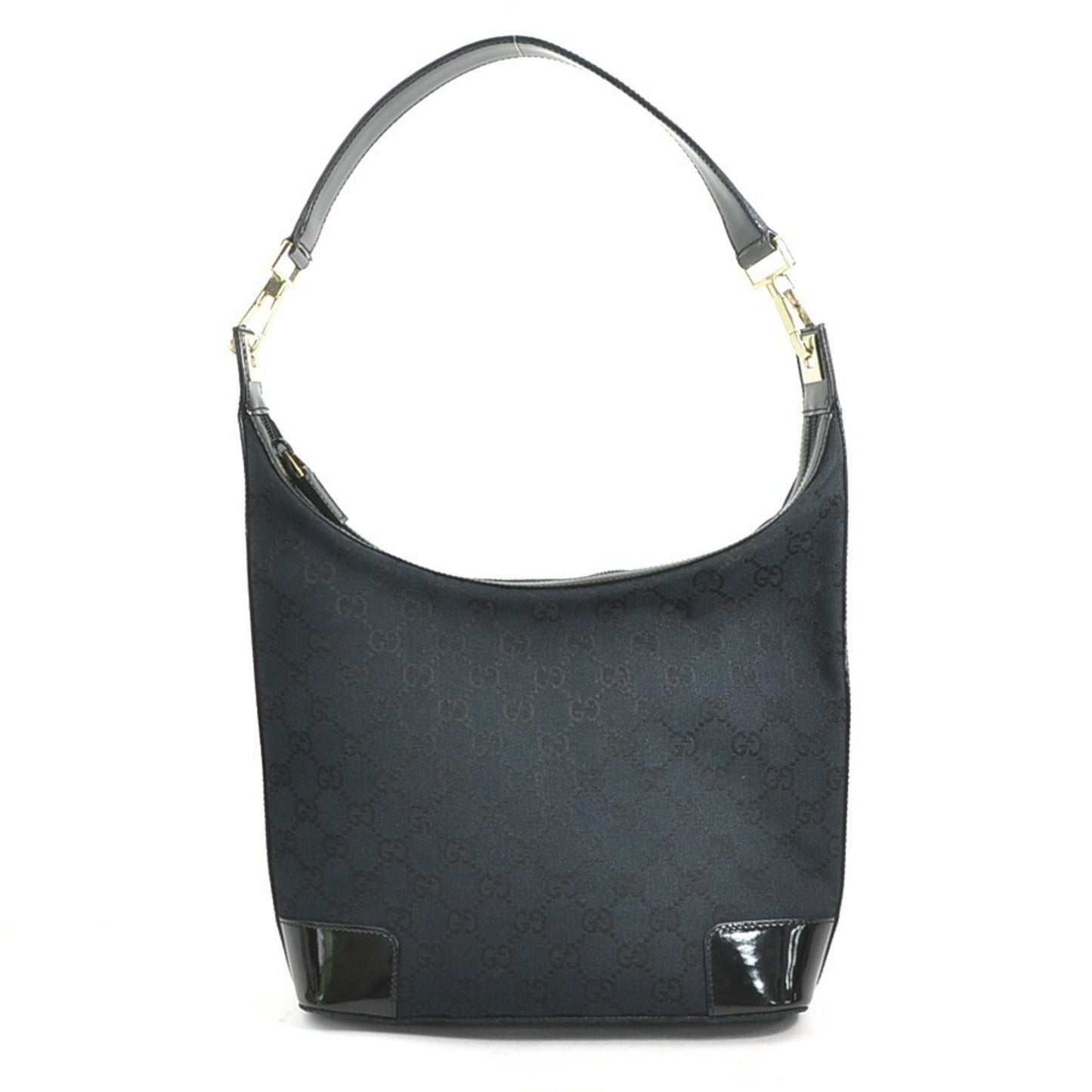 Gucci Black Gg Canvas Patent Leather Shoulder Bag