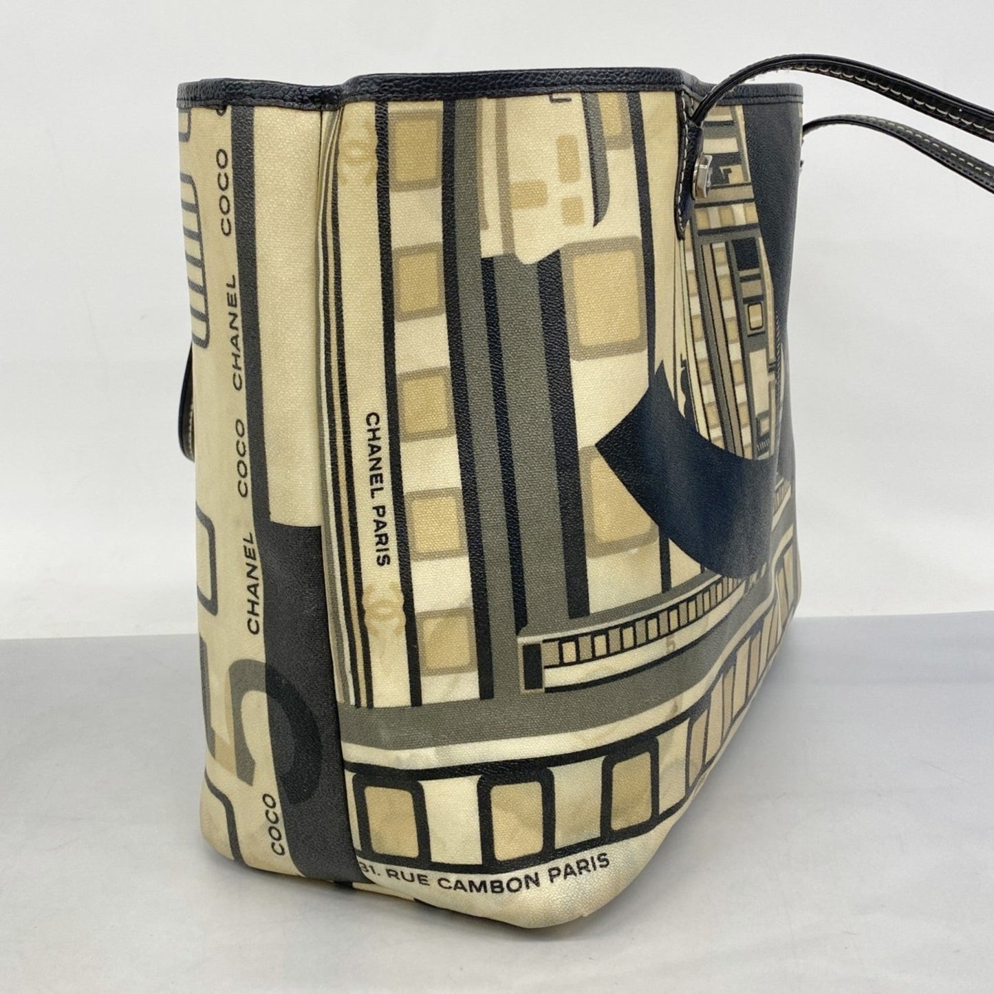 Chanel Beige Black Pvc Tote Bag