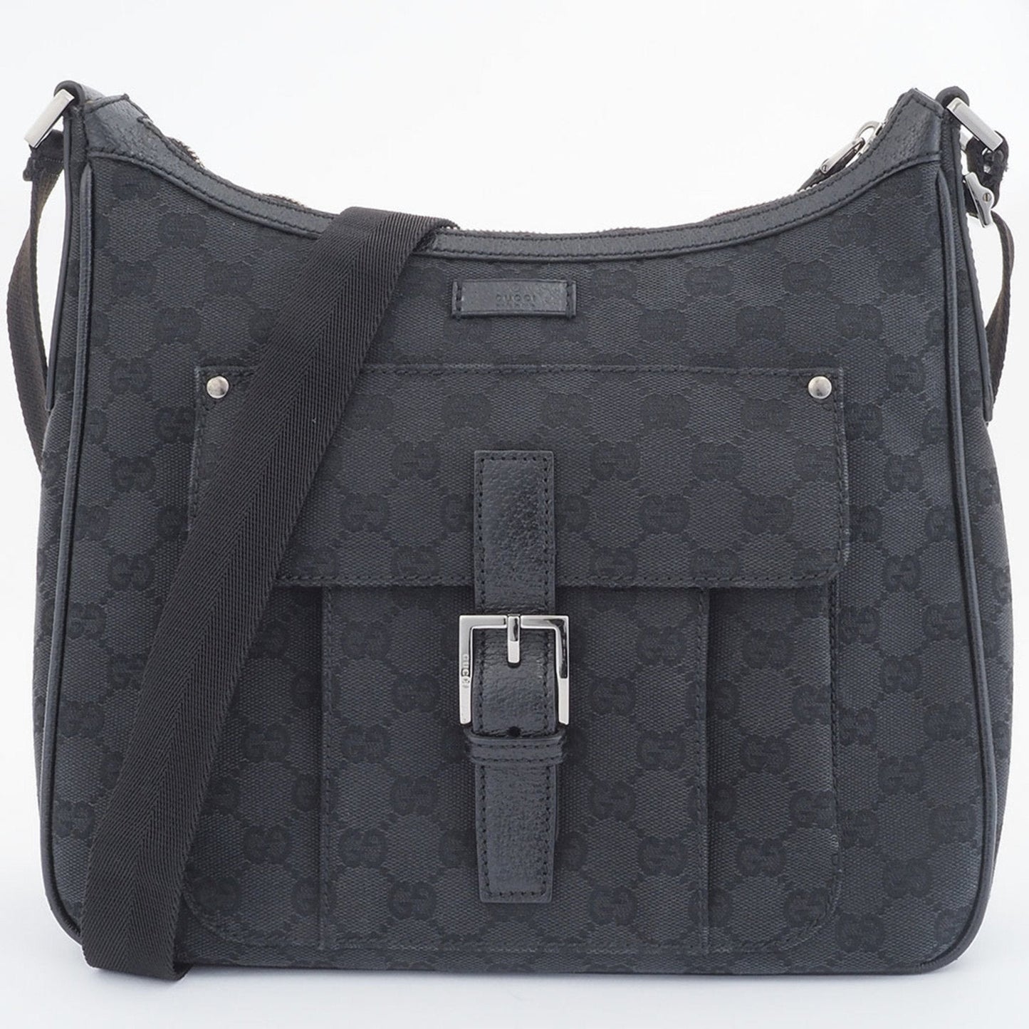 Gucci Gg Canvas Black Canvas Leather Shoulder Bag