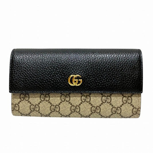 Gucci Beige Black Leather Pvc Long Wallet (Bi-Fold)