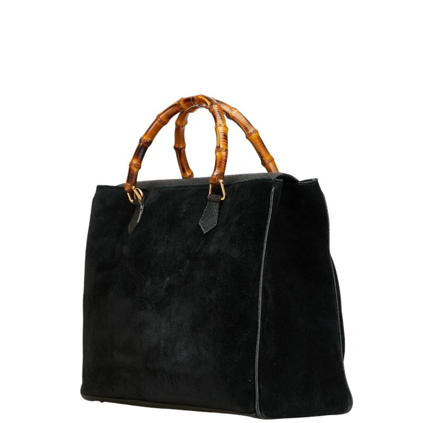 Gucci Bamboo Black Suede Leather Shoulder Bag Tote Bag