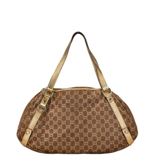 Gucci Abbey Brown Gold Gg Canvas Leather Handbag Tote Bag