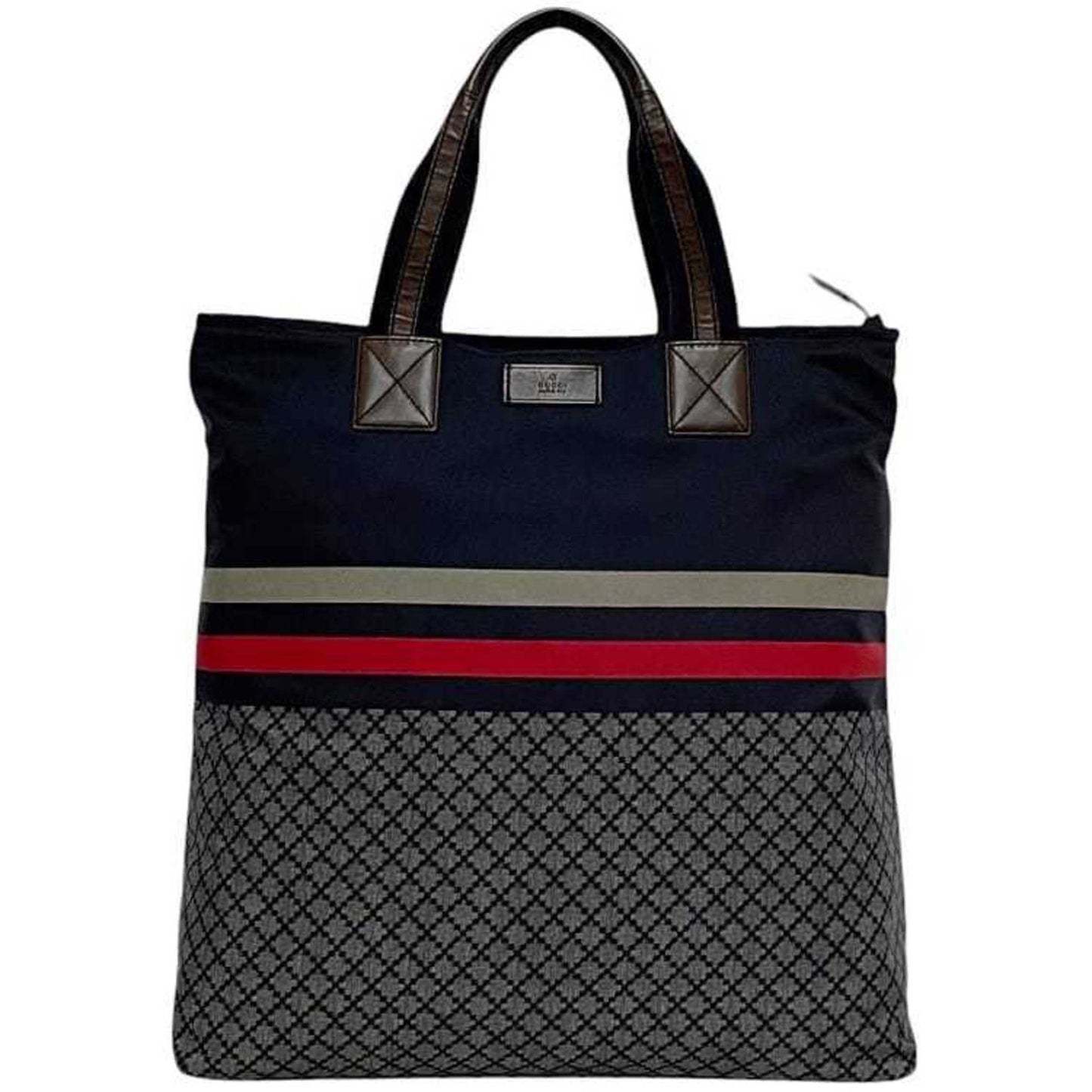 Gucci Navy Nylon Leather Tote Bag