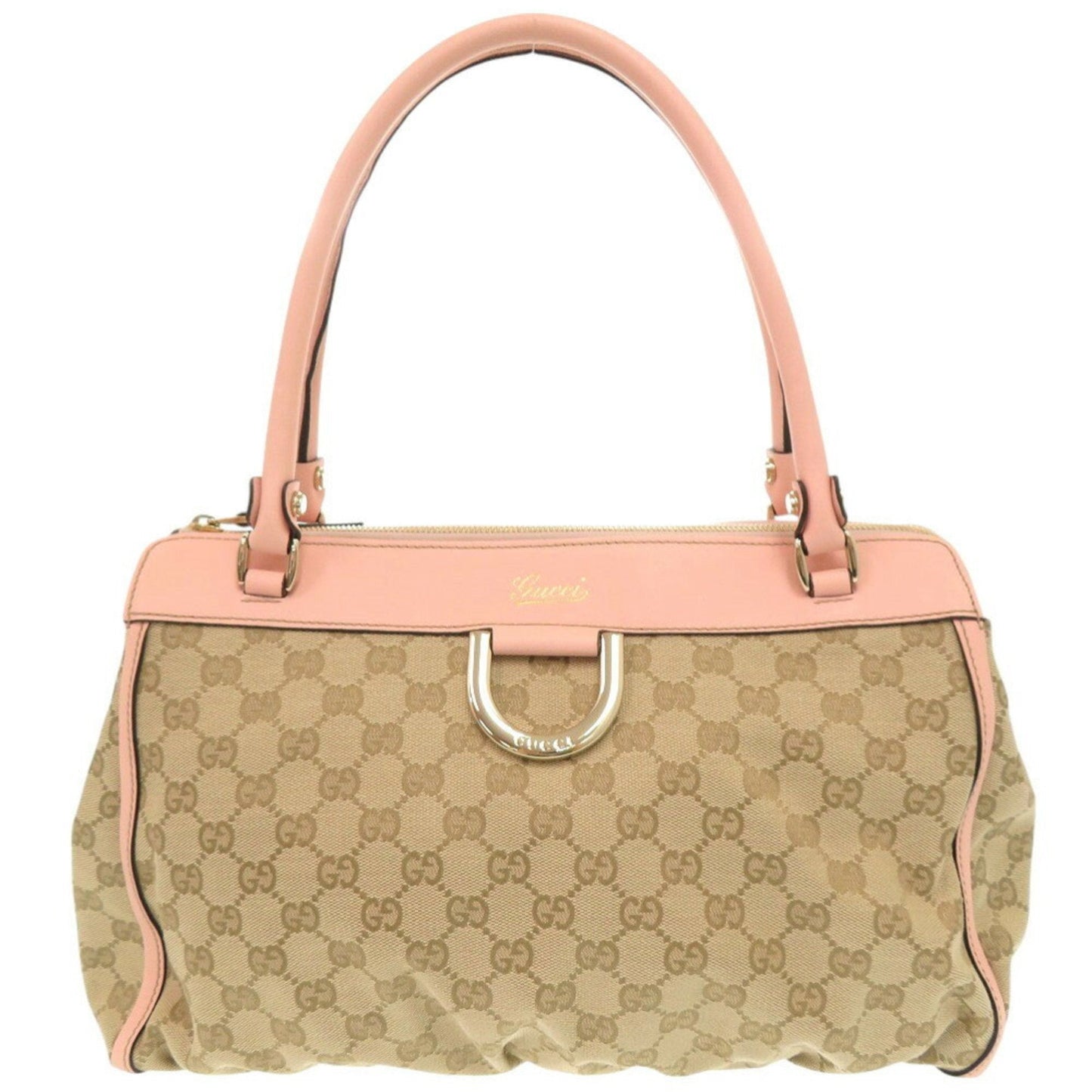 Gucci Beige Pink Gg Canvas Leather Handbag Tote Bag