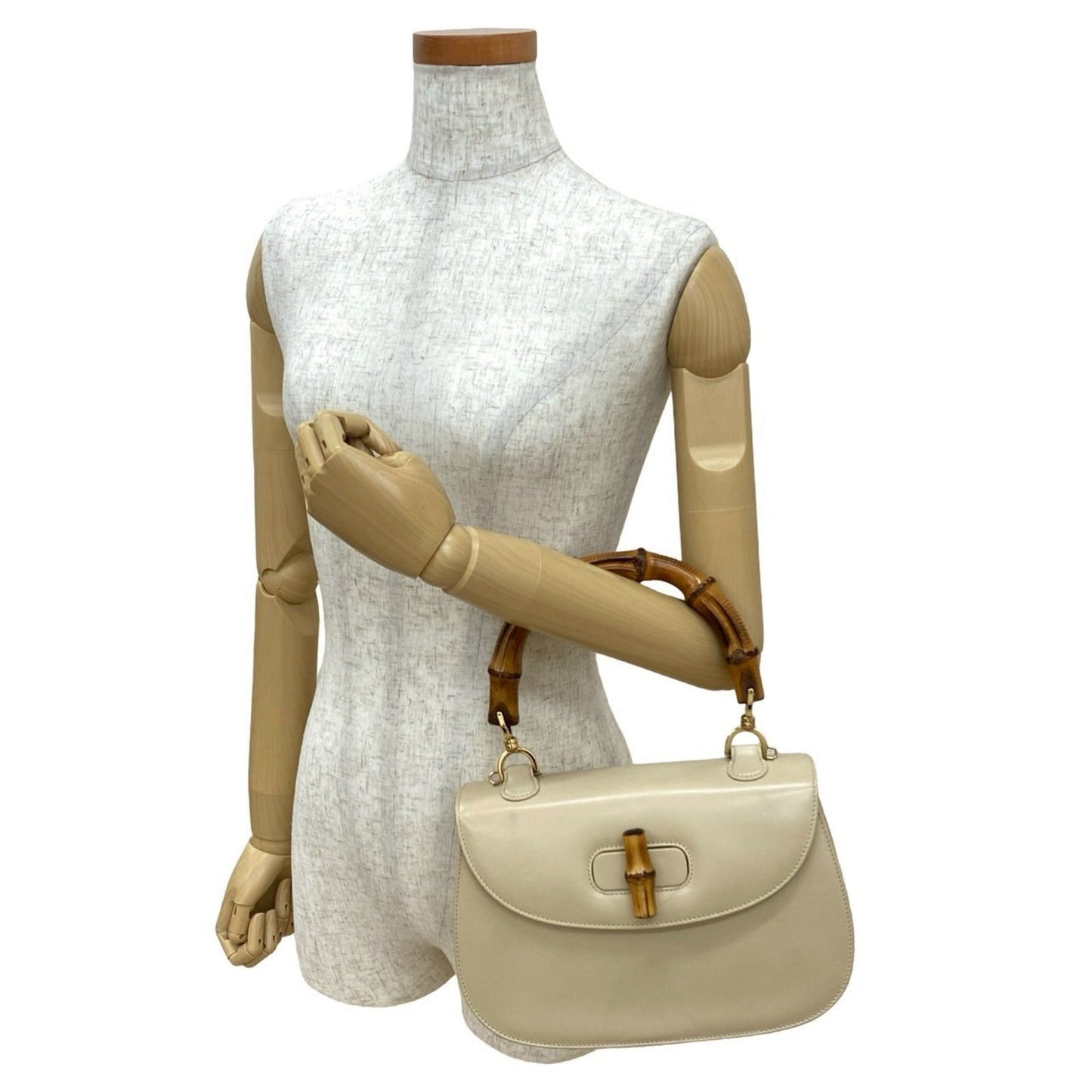 Gucci Beige Leather Bamboo Handbag