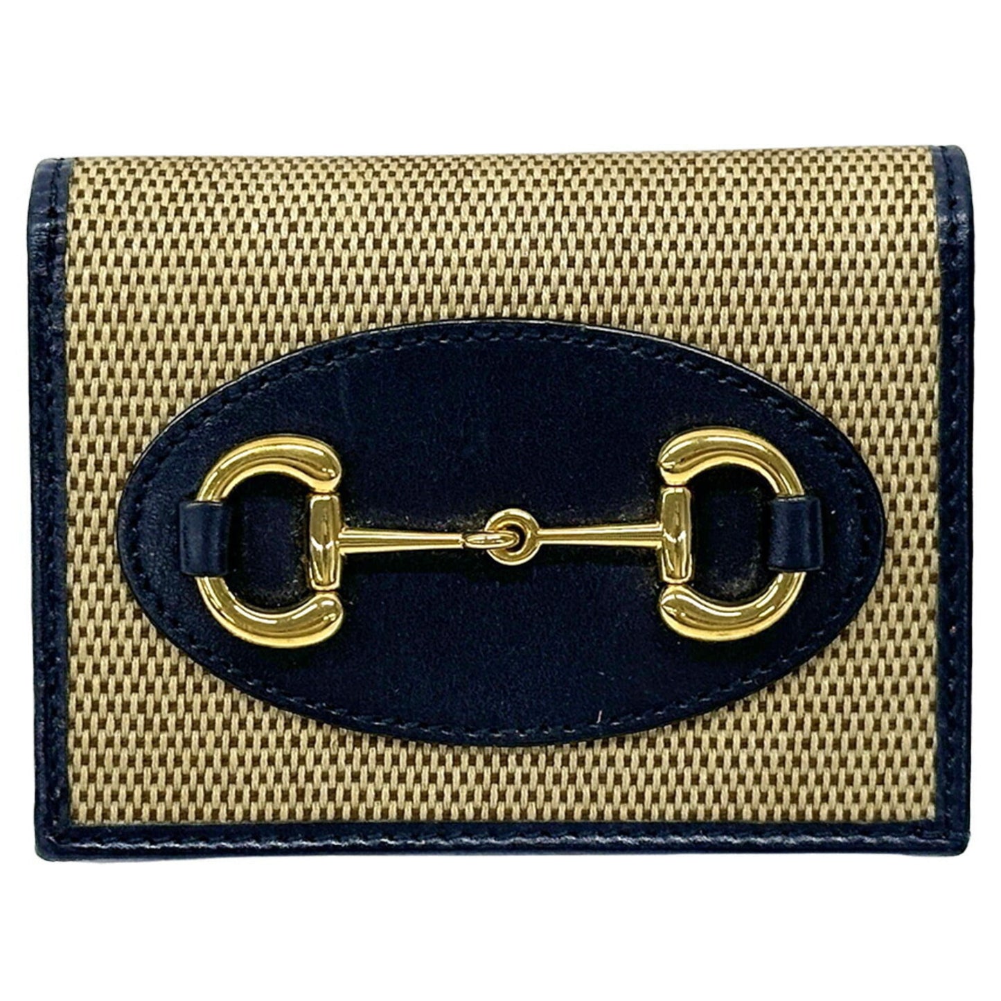 Gucci Beige Navy Canvas Leather Wallet (Bi-Fold)