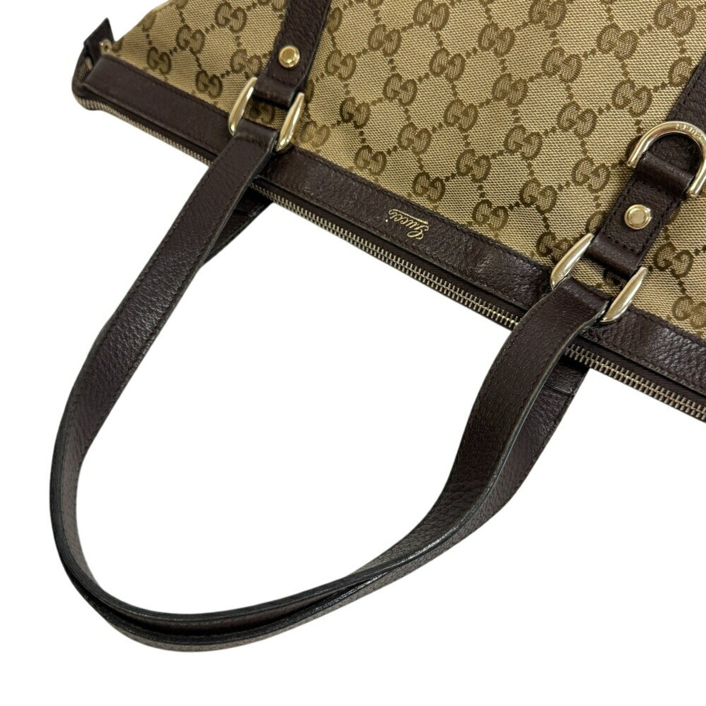 Gucci Beige Brown Canvas Leather Tote Bag