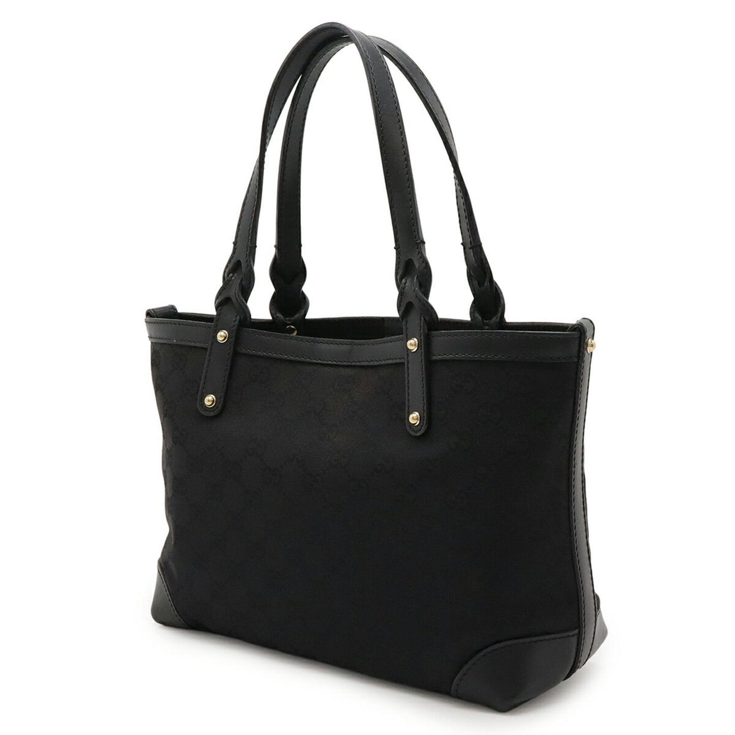 Gucci Black Canvas Leather Handbag Pouch Tote Bag