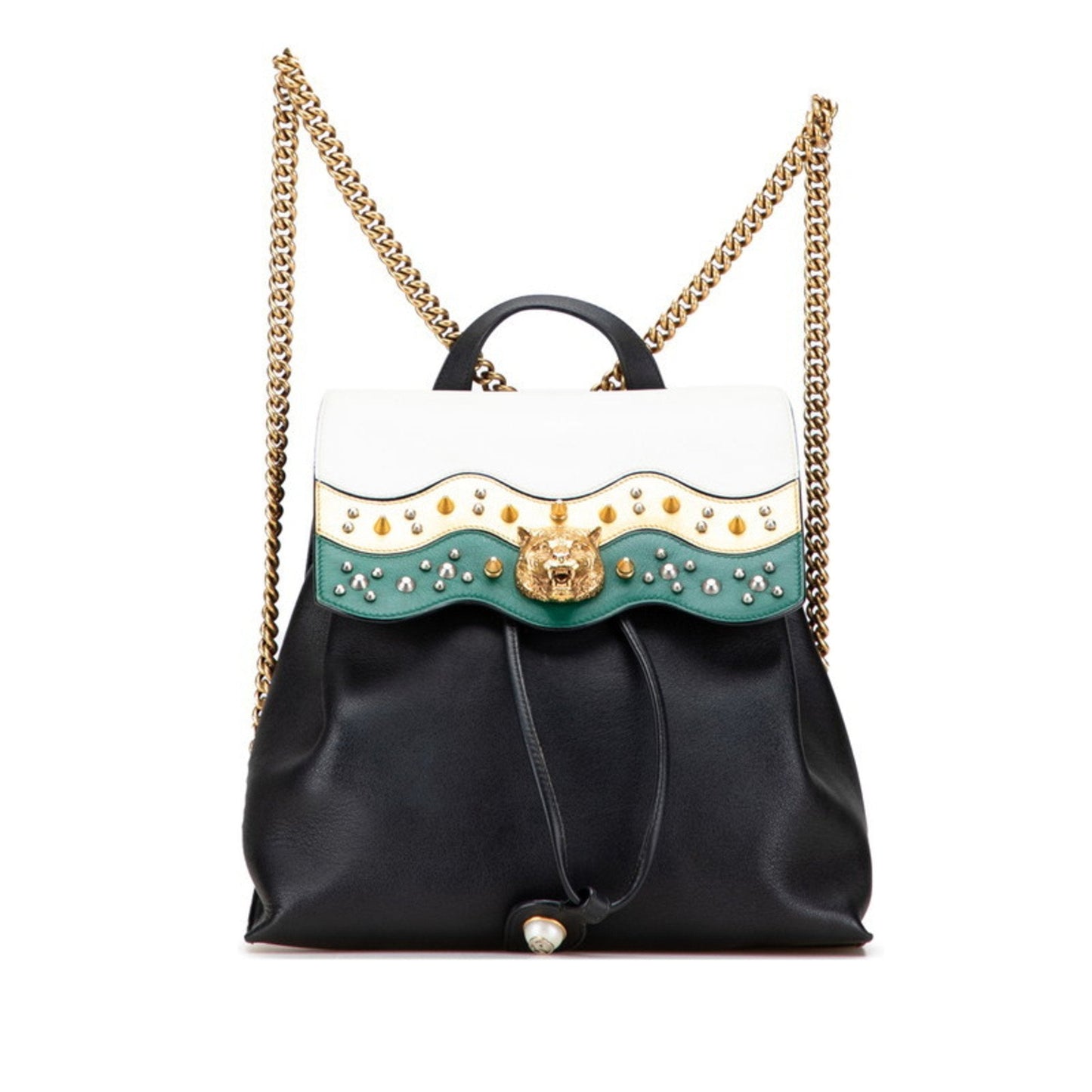 Gucci Animalier Black Green White Leather Backpack