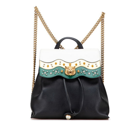 Gucci Animalier Black Green White Leather Backpack