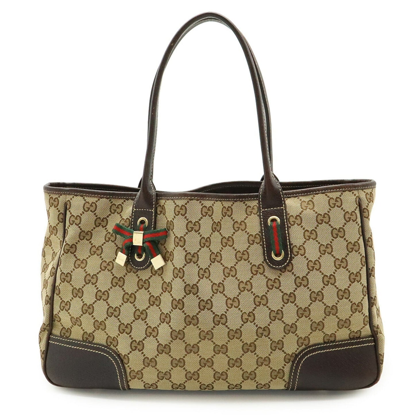 Gucci Beige Brown Dark Brown Khaki Gg Canvas Leather Shoulder Bag Tote Bag