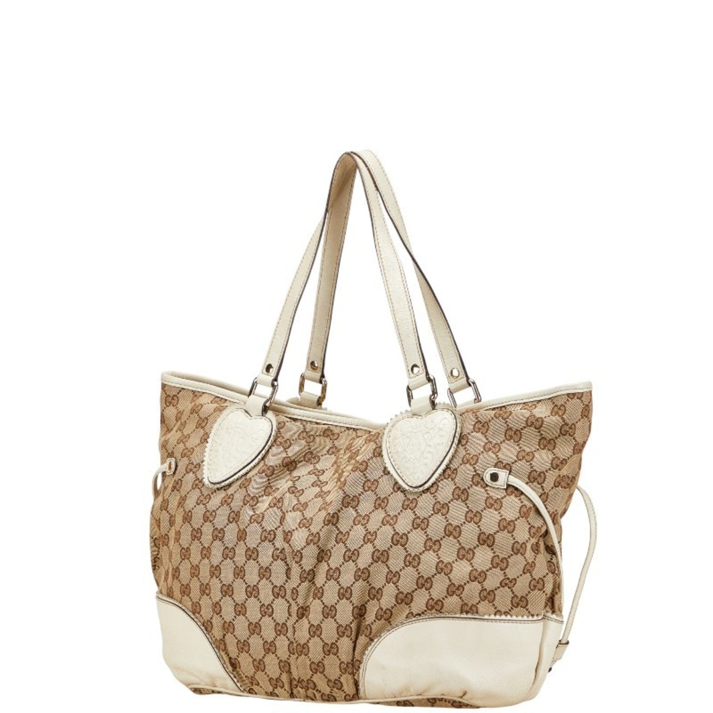 Gucci Gg Canvas Beige White Gg Canvas Leather Shoulder Bag Tote Bag