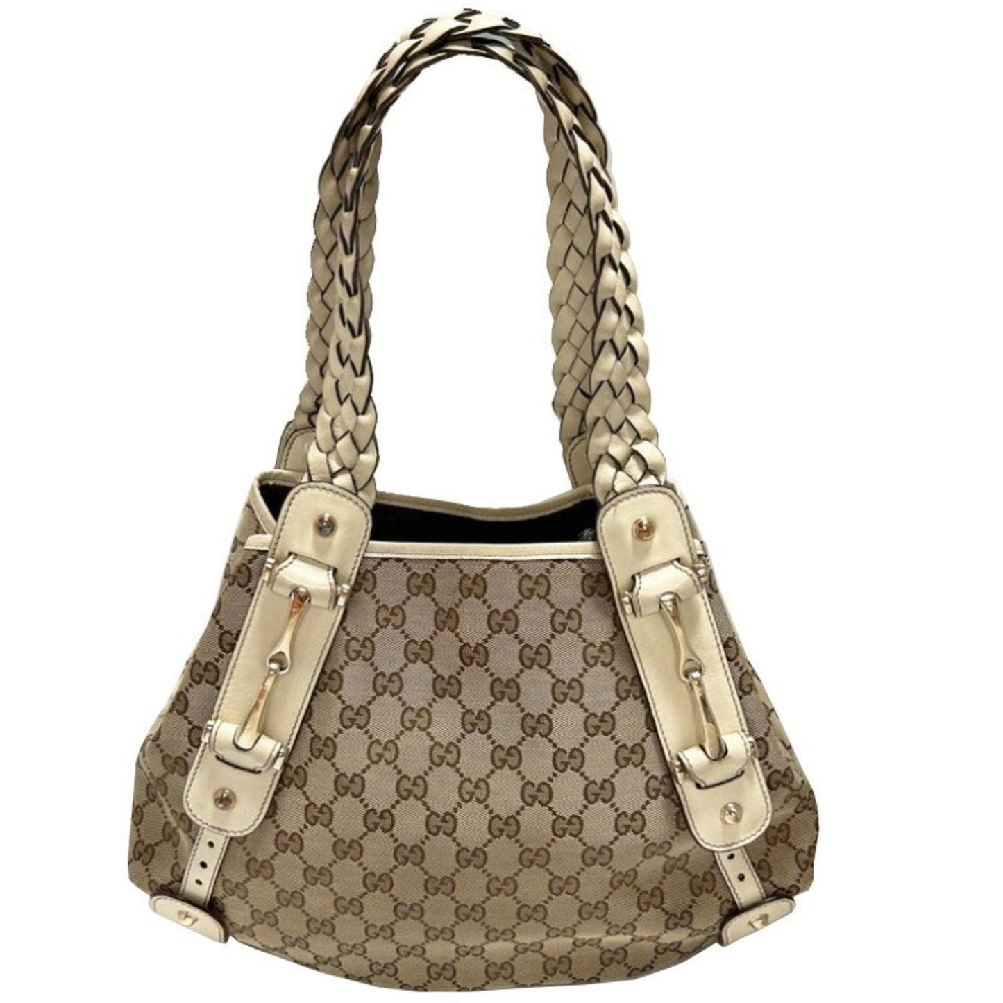 Gucci Gg Canvas Khaki White Gg Canvas Leather Tote Bag