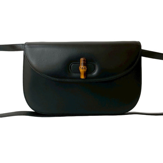 Gucci Black Leather Bamboo Pochette Shoulder Bag