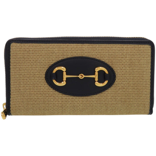 Gucci Beige Navy Canvas Leather Long Wallet (Bi-Fold)