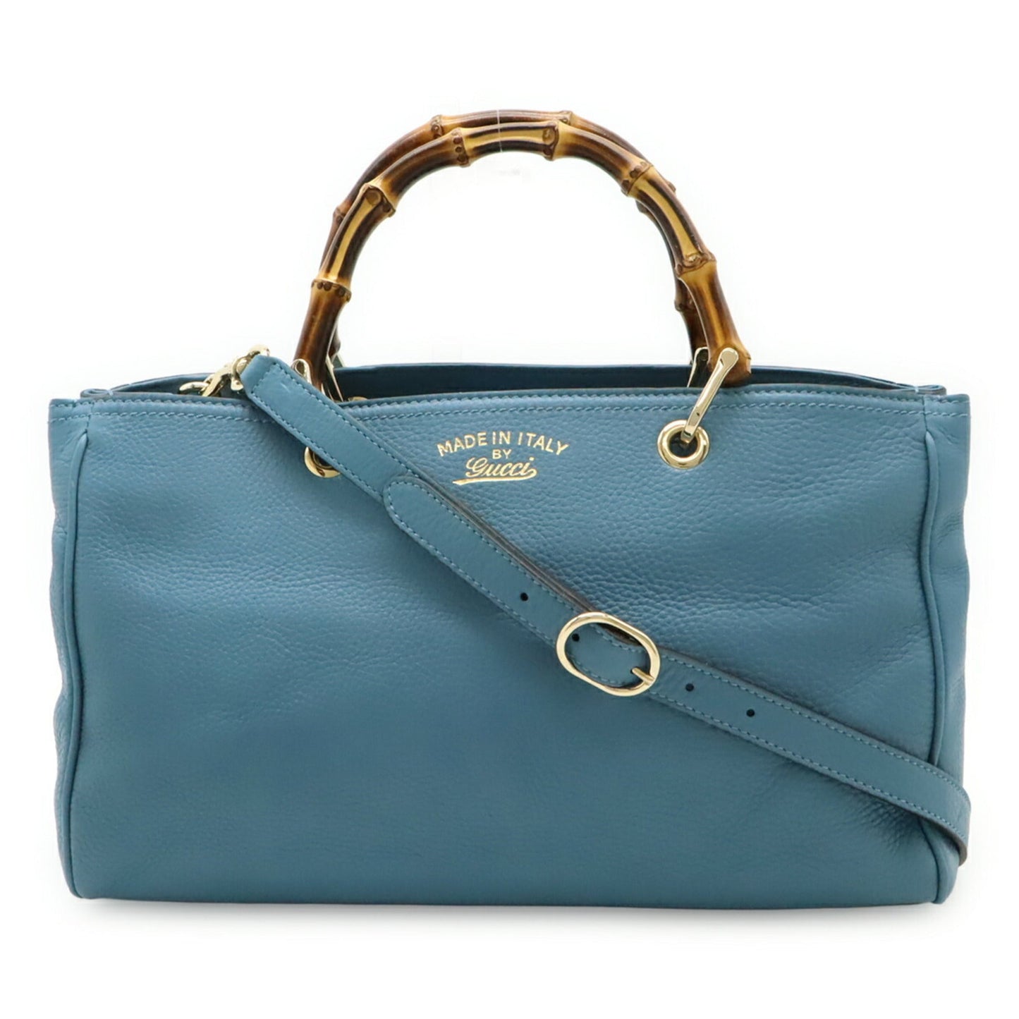 Gucci Blue Leather Bamboo Handbag Shoulder Bag Tote Bag