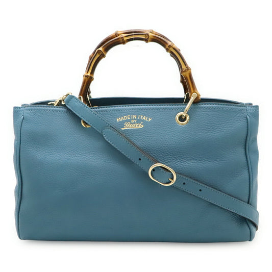 Gucci Blue Leather Bamboo Handbag Shoulder Bag Tote Bag