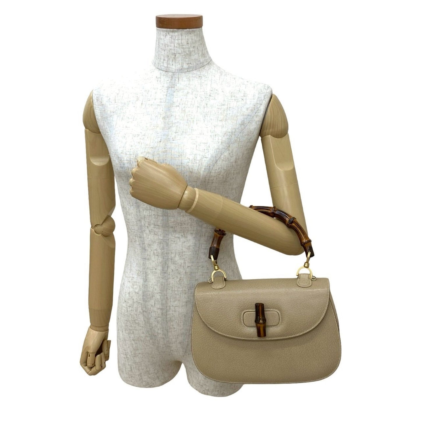 Gucci Beige Leather Bamboo Handbag Tote Bag