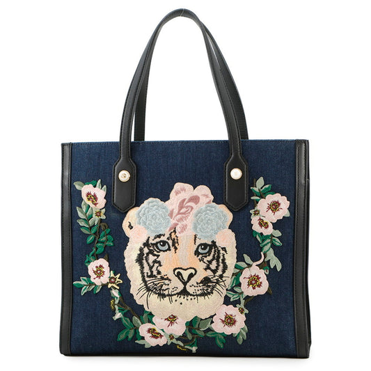 Gucci Navy Black Canvas Leather Tote Bag