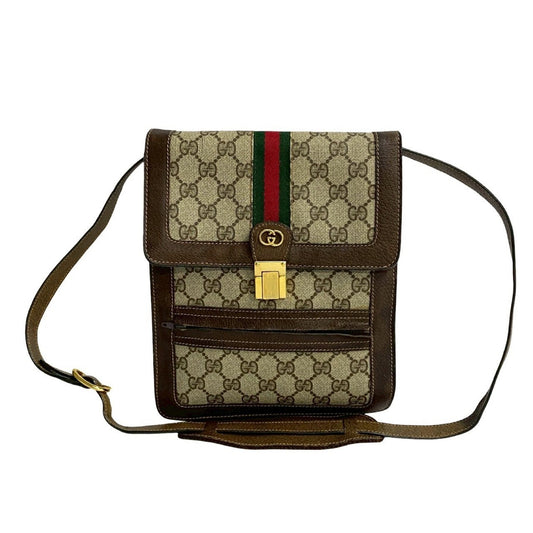 Gucci Brown Green Red Color Leather Pvc Pochette Shoulder Bag