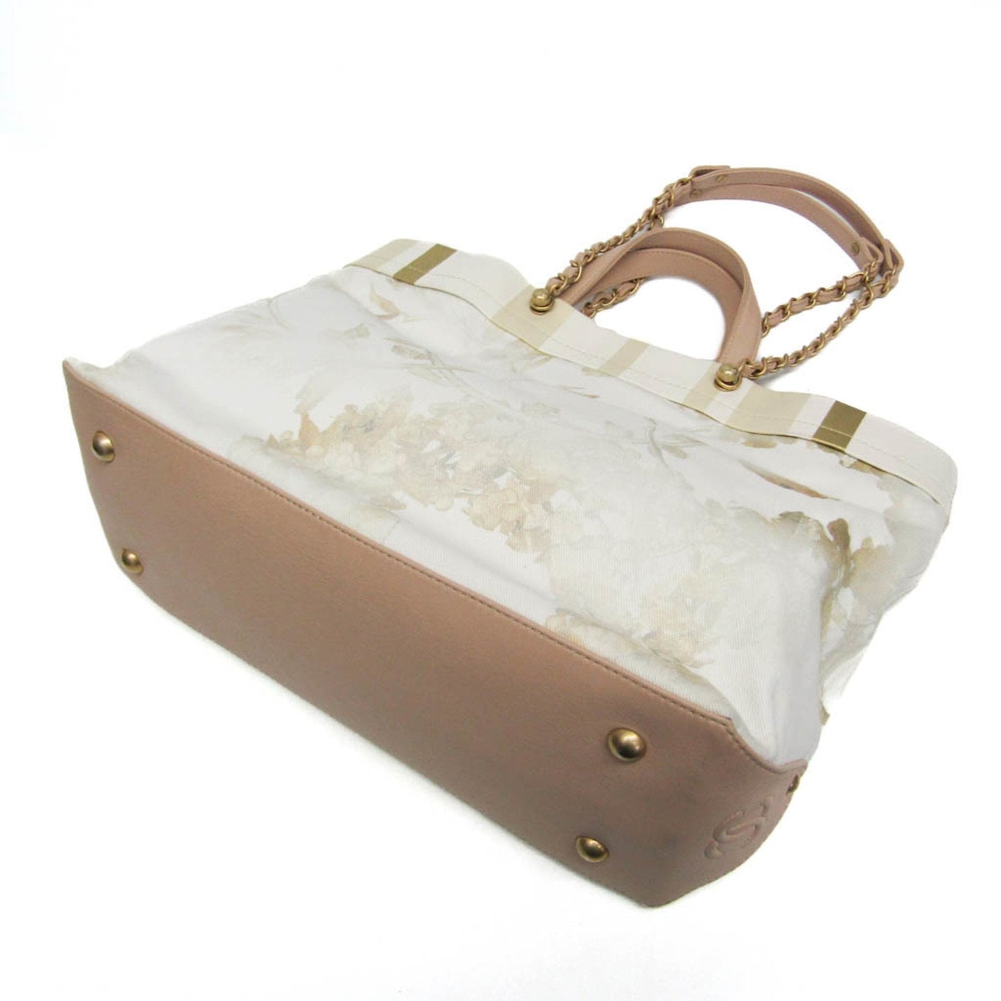 Chanel Multi-Color Pink Beige Canvas Leather Handbag Tote Bag