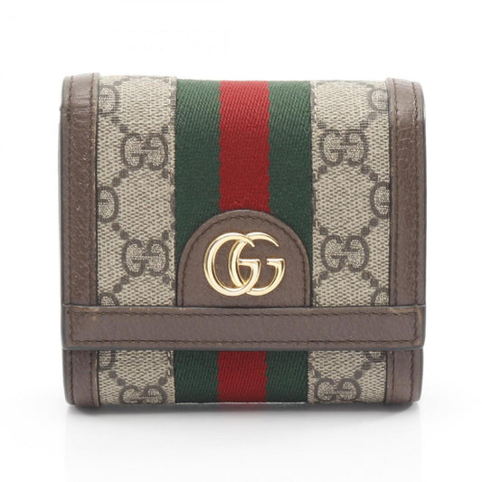 Gucci Beige Brown Multi-Color Leather Coated Canvas Wallet (Bi-Fold)
