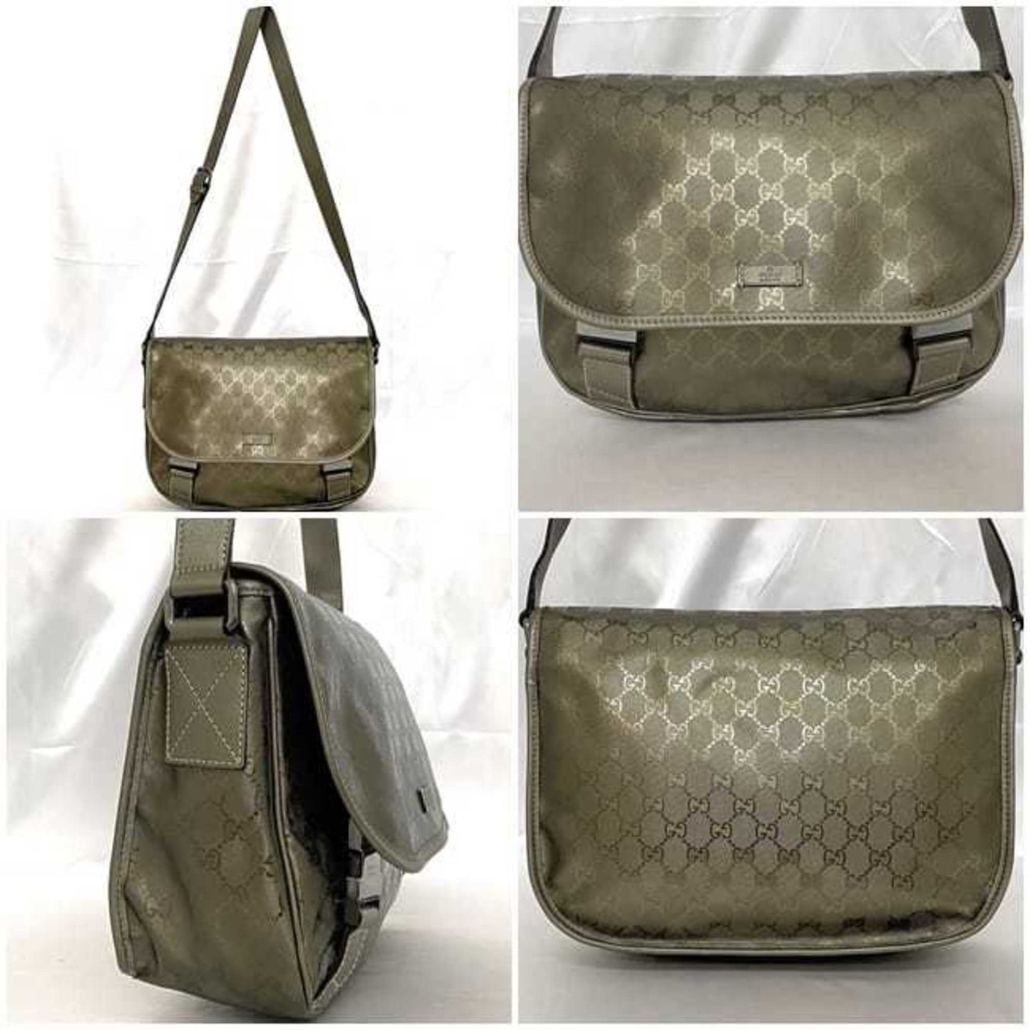 Gucci Green Khaki Coated Canvas Shoulder Bag