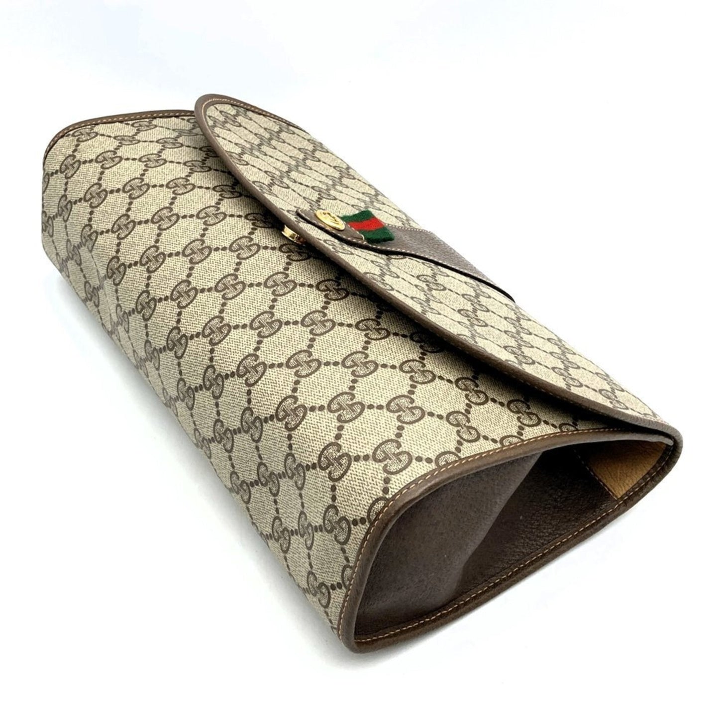 Gucci Brown Gg Supreme Canvas Pvc Clutch Bag