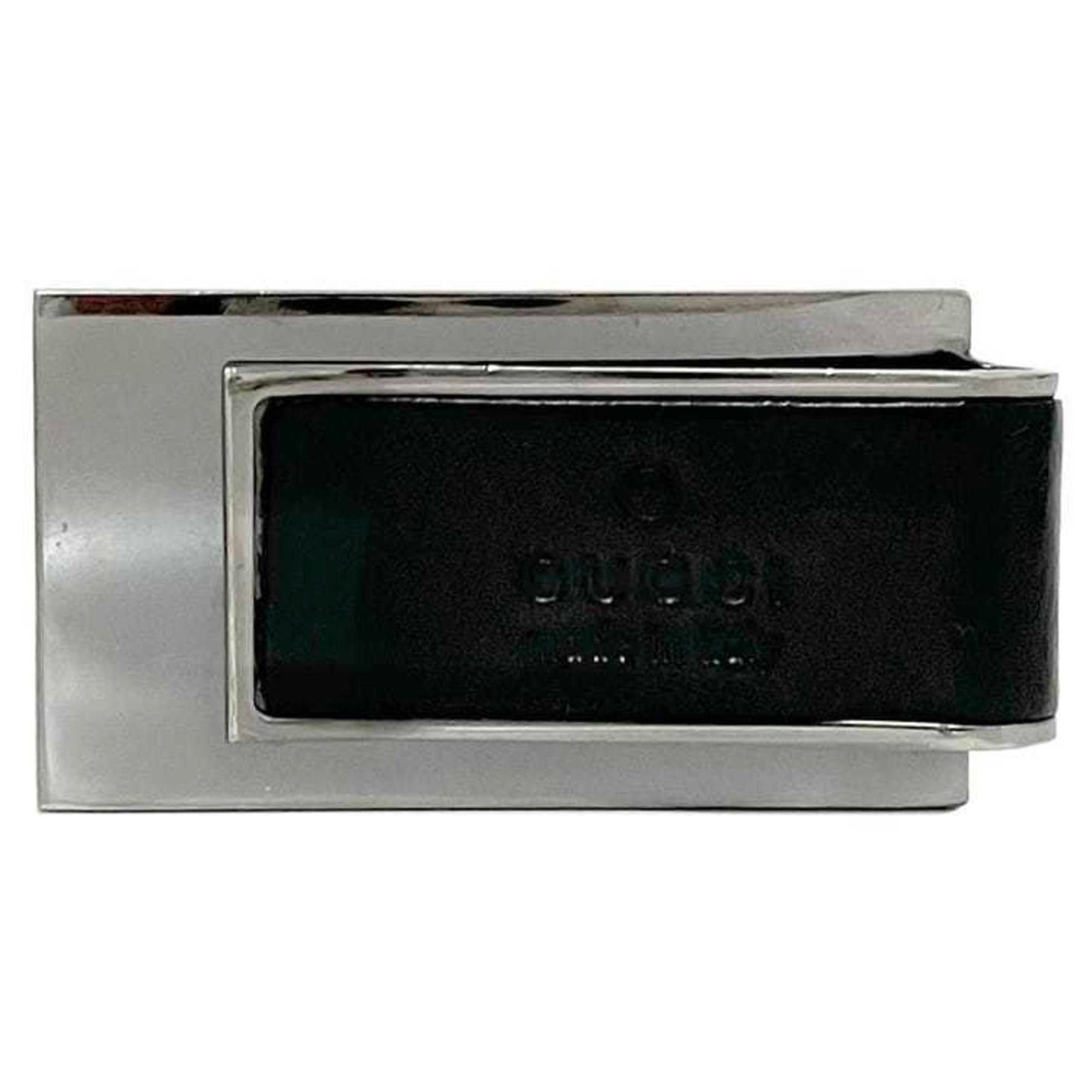 Gucci Black Silver Leather Metal Money Clip