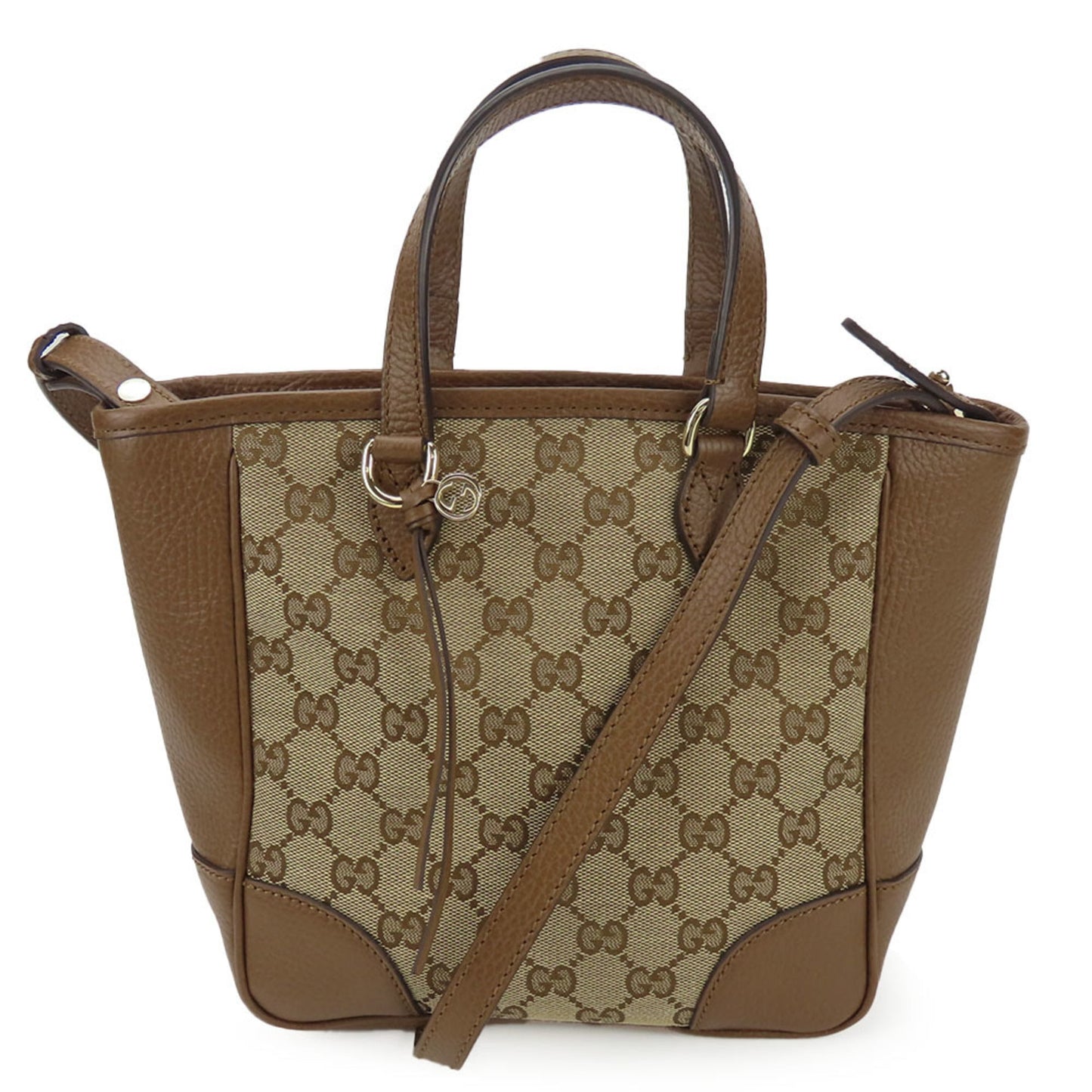 Gucci Gg Canvas Beige Brown Leather Gg Canvas Handbag