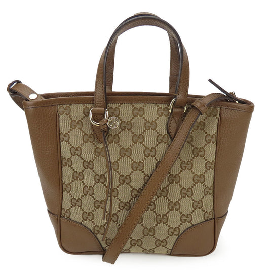 Gucci Gg Canvas Beige Brown Leather Gg Canvas Handbag