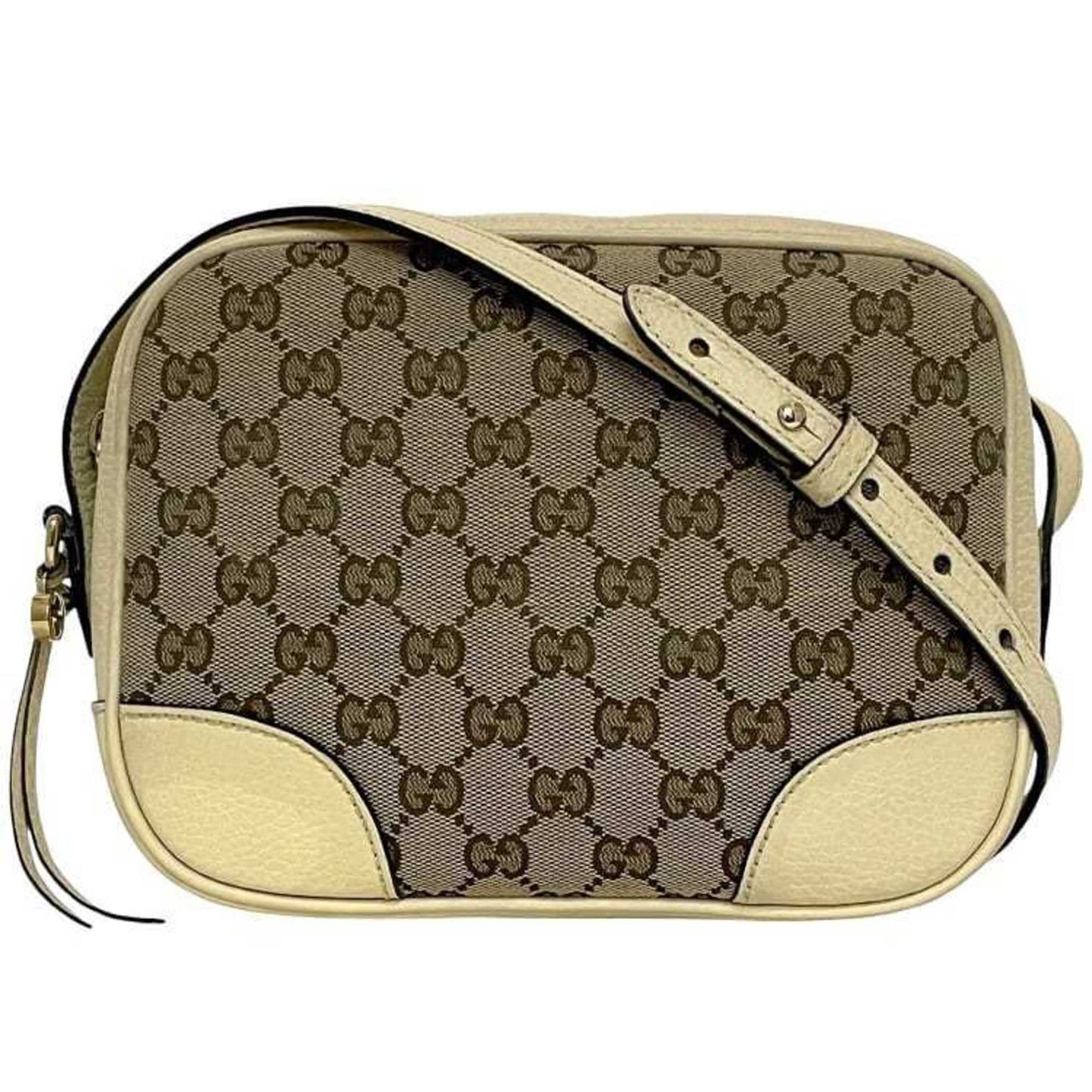 Gucci Beige White Canvas Leather Shoulder Bag