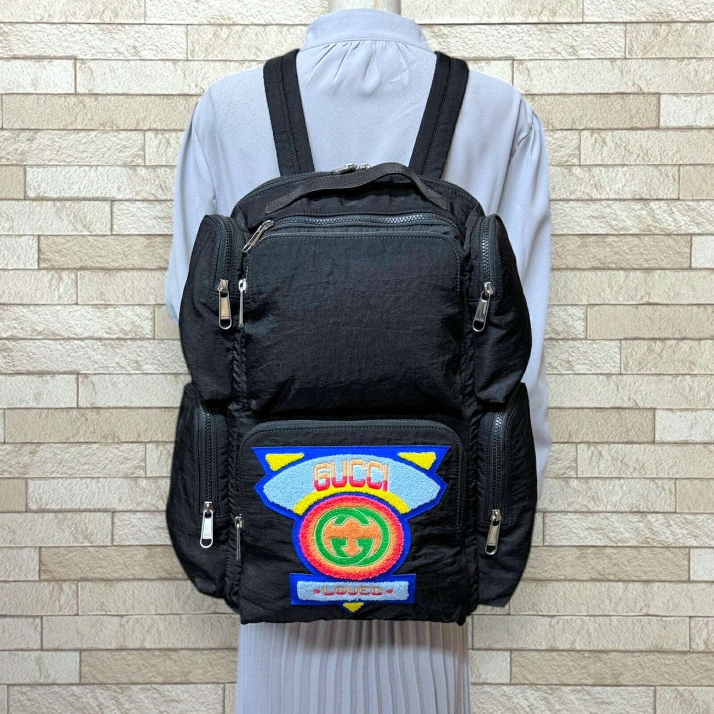 Gucci Black Multi-Color Nylon Backpack