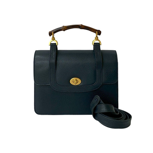 Gucci Navy Leather Bamboo Handbag Shoulder Bag