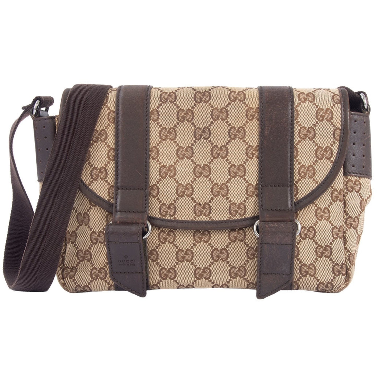 Gucci Beige Brown Gg Canvas Leather Shoulder Bag