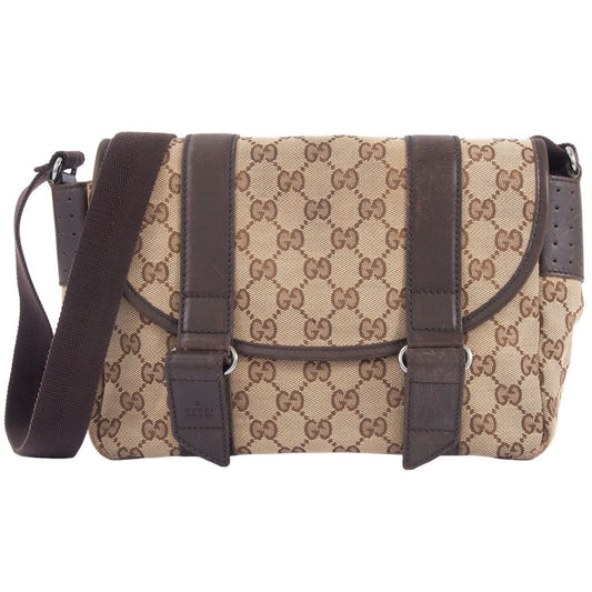Gucci Beige Brown Gg Canvas Leather Shoulder Bag