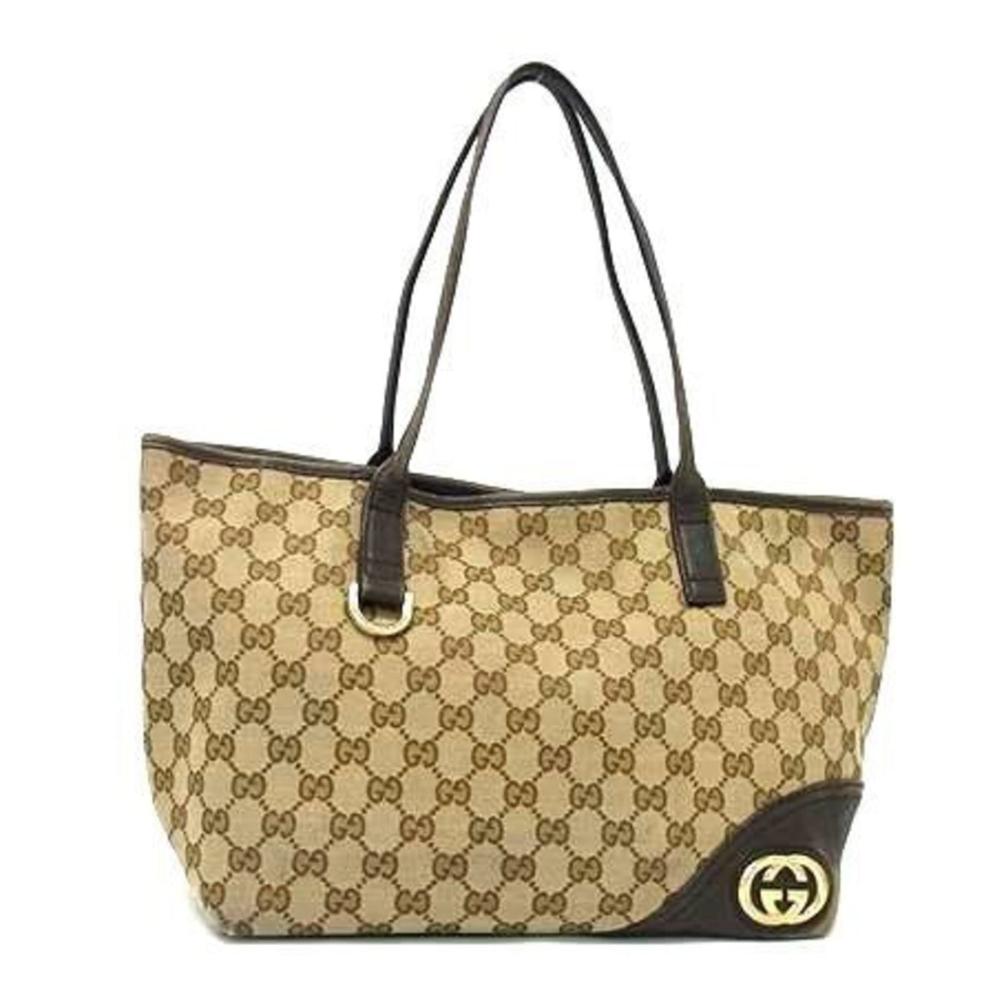Gucci Beige Brown Gg Canvas Leather Handbag Shoulder Bag Tote Bag