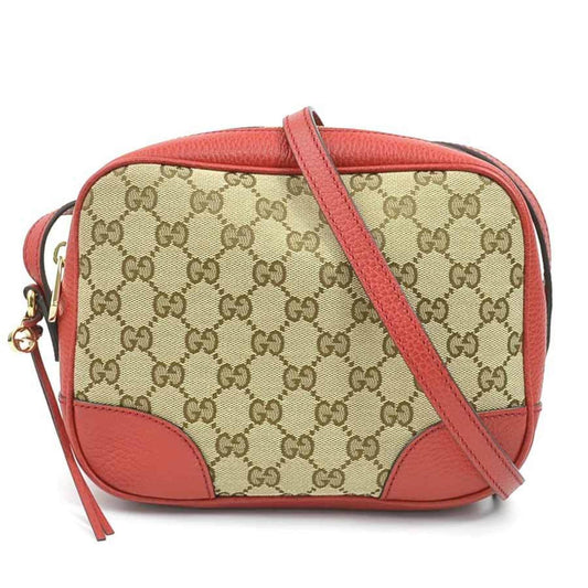 Gucci Brown Red Color Gg Canvas Leather Shoulder Bag