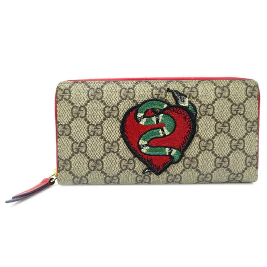 Gucci Beige Green Khaki Red Color Gg Supreme Long Bill Wallet (Bi-Fold)