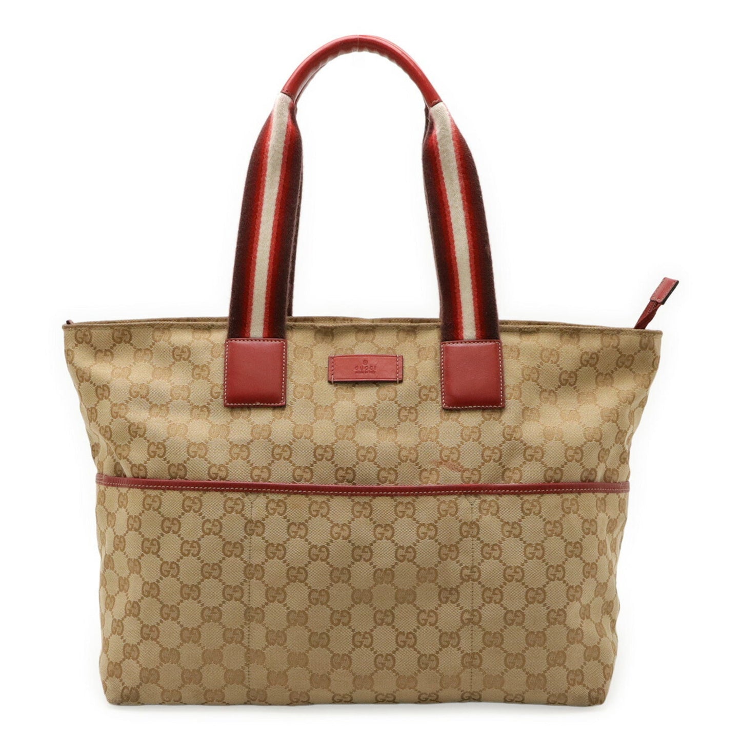 Gucci Beige Khaki Red Color Gg Canvas Leather Shoulder Bag Tote Bag