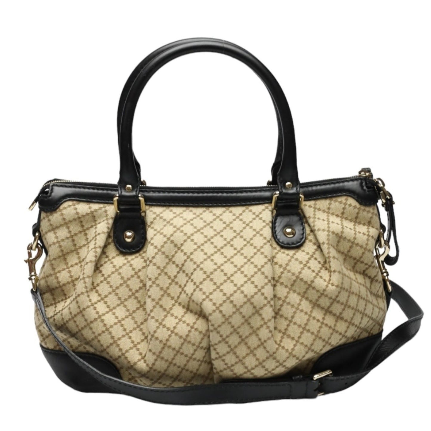 Gucci Beige Black Canvas Shoulder Bag
