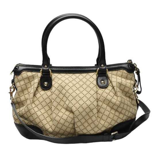 Gucci Beige Black Canvas Shoulder Bag