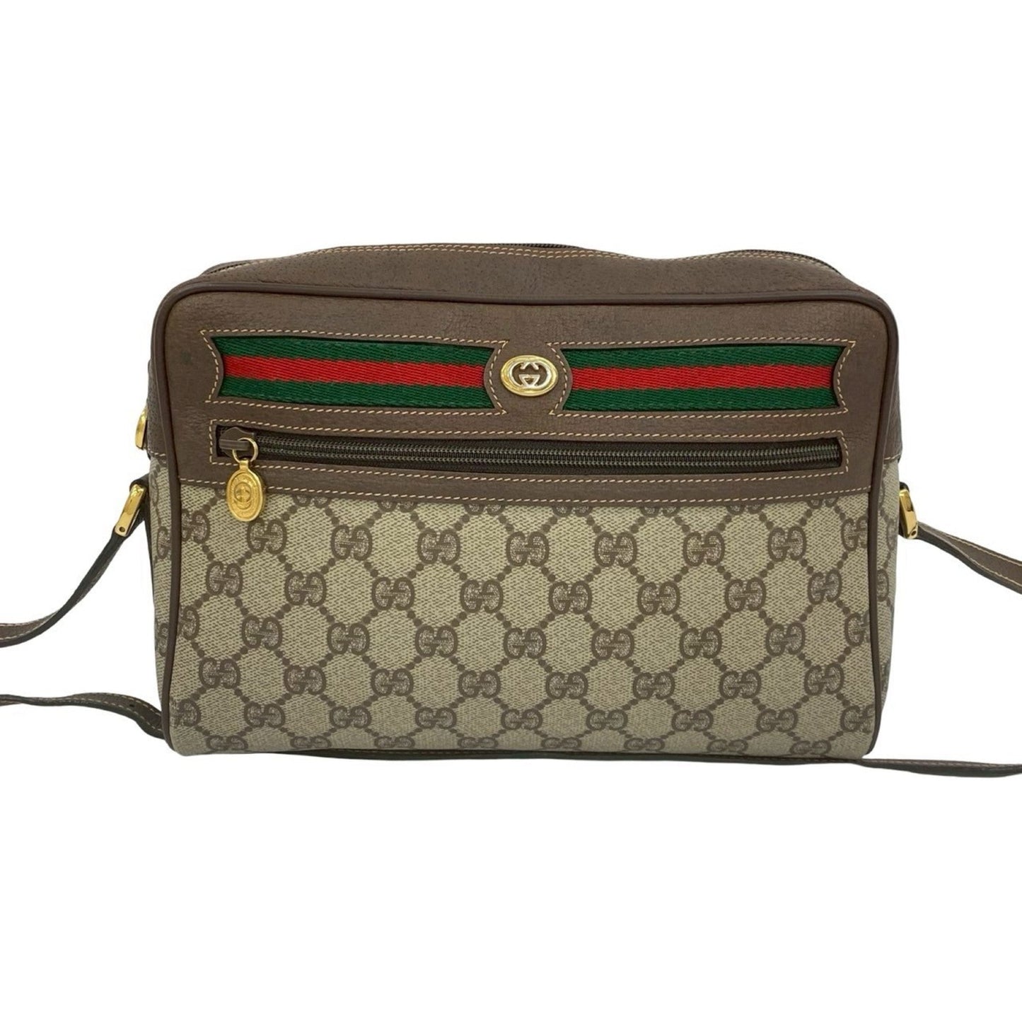 Gucci Brown Green Red Color Leather Pvc Shoulder Bag