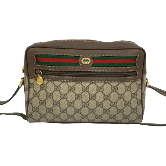 Gucci Brown Green Red Color Leather Pvc Shoulder Bag