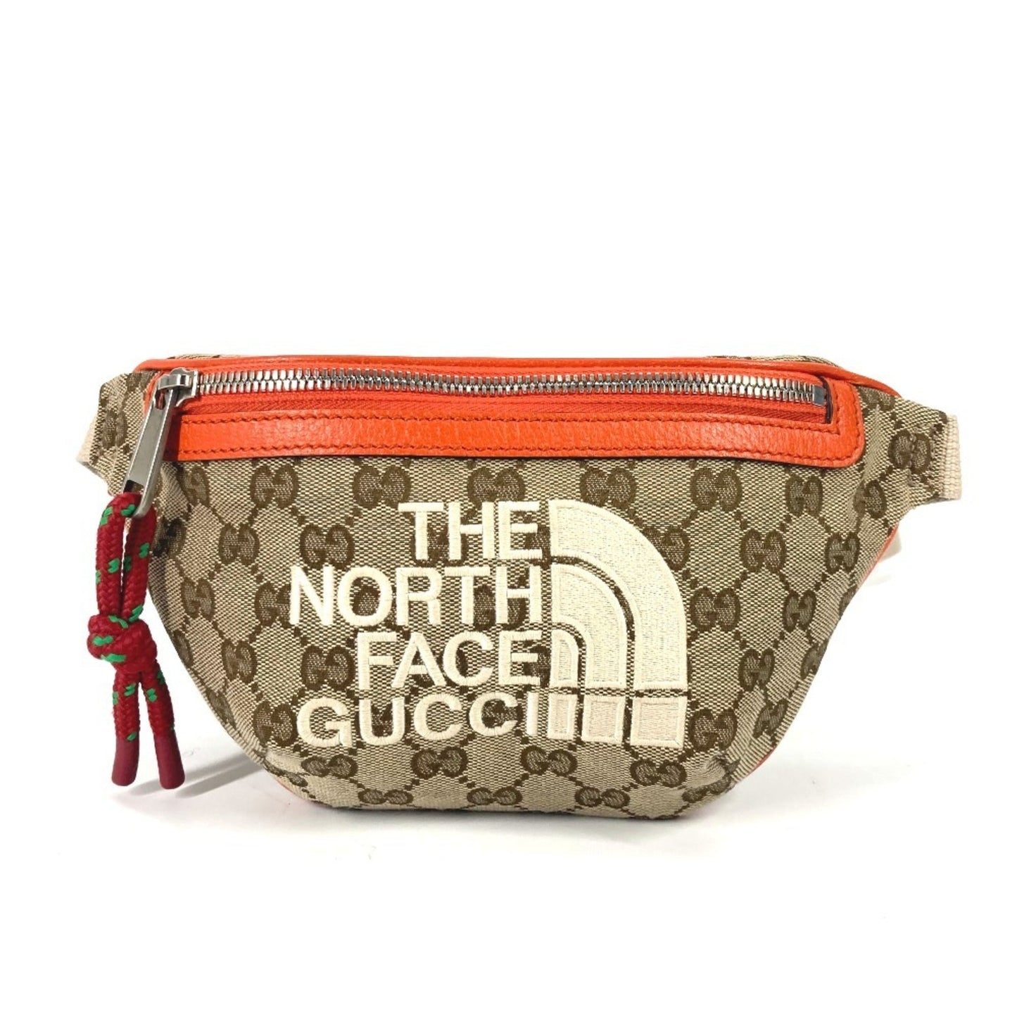 Gucci Beige Orange Leather Canvas Sling Bag