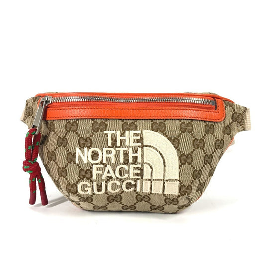 Gucci Beige Orange Leather Canvas Sling Bag